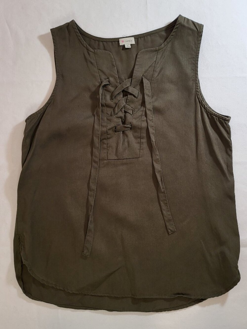 Cremieux Olive Green Lace-Up Sleeveless Blouse - Size Small